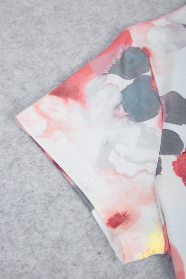 Lake Watercolor Floral Print Short Sleeve Top