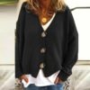 Simple Long Sleeve Black Plain Cardigan