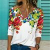 Fresh Floral Garden V-Neck Long Sleeve Top