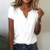 Basic White Short Sleeve Notched Top