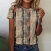 Coffee Round Neck Short Sleeve Top