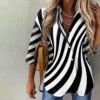Black and White Striped Collared Shirt