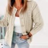 Button Front Beige Cable Cardigan